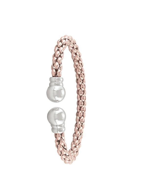 STERLING SILVER PINK GOLD AND RHODIUM PLATED FANCY BANGLE