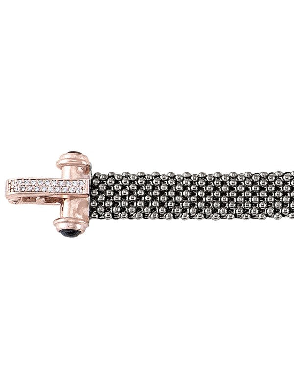 SJ41 - STERLING SILVER BLACK RHODIUM & PINK GOLD PLATED MESH FANCY C.Z. BRACLET