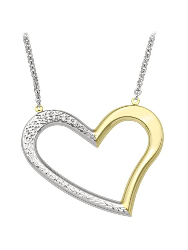 TECA166 - TWO TONE LARGE OPEN HEART NECKLACE