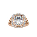 SKU: 0002 (14K) Cushion  Diamond Halo With V Shank  Engagment Ring in Rose Gold