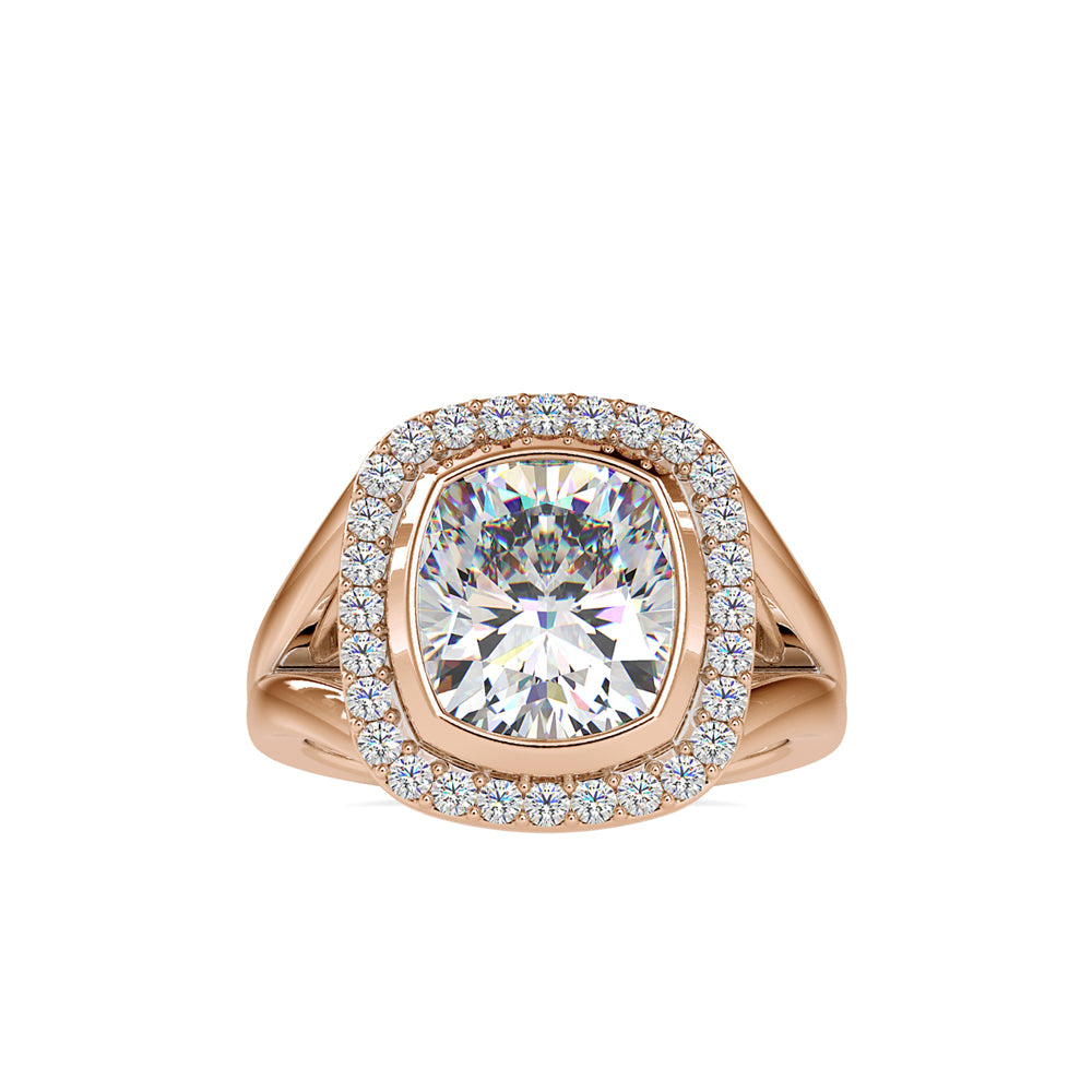 SKU: 0002 (14K) Cushion  Diamond Halo With V Shank  Engagment Ring in Rose Gold