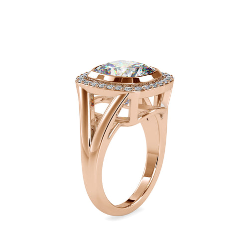 SKU: 0002 (14K) Cushion  Diamond Halo With V Shank  Engagment Ring in Rose Gold