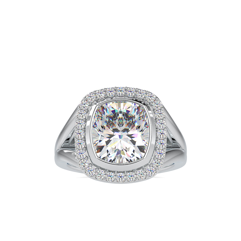 SKU: 0002 (14K) Cushion  Diamond Halo With V Shank  Engagment Ring in Rose Gold