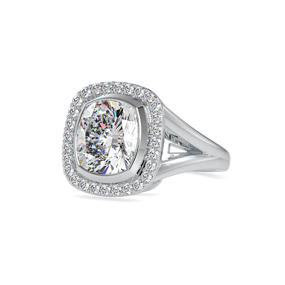 SKU: 0002 (14K) Cushion  Diamond Halo With V Shank  Engagment Ring in Rose Gold