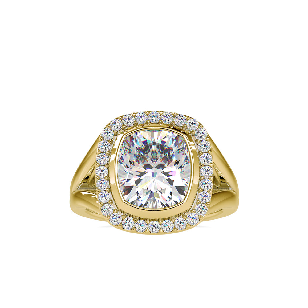 SKU: 0002 (18K) Cushion  Diamond Halo With V Shank  Engagment Ring in Rose Gold