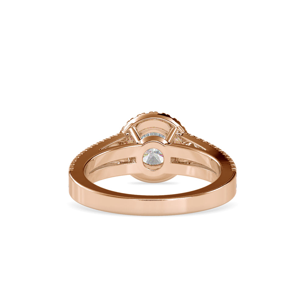 SKU: 0004 (14K) RBC Diamond Halo Split-Shank Engagment Ring in Rose Gold.