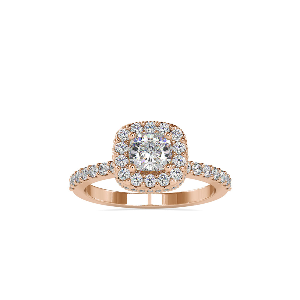 SKU: 0017 (14K) Double Halo Milgrain Cushion Cut Ring in Rose Gold.