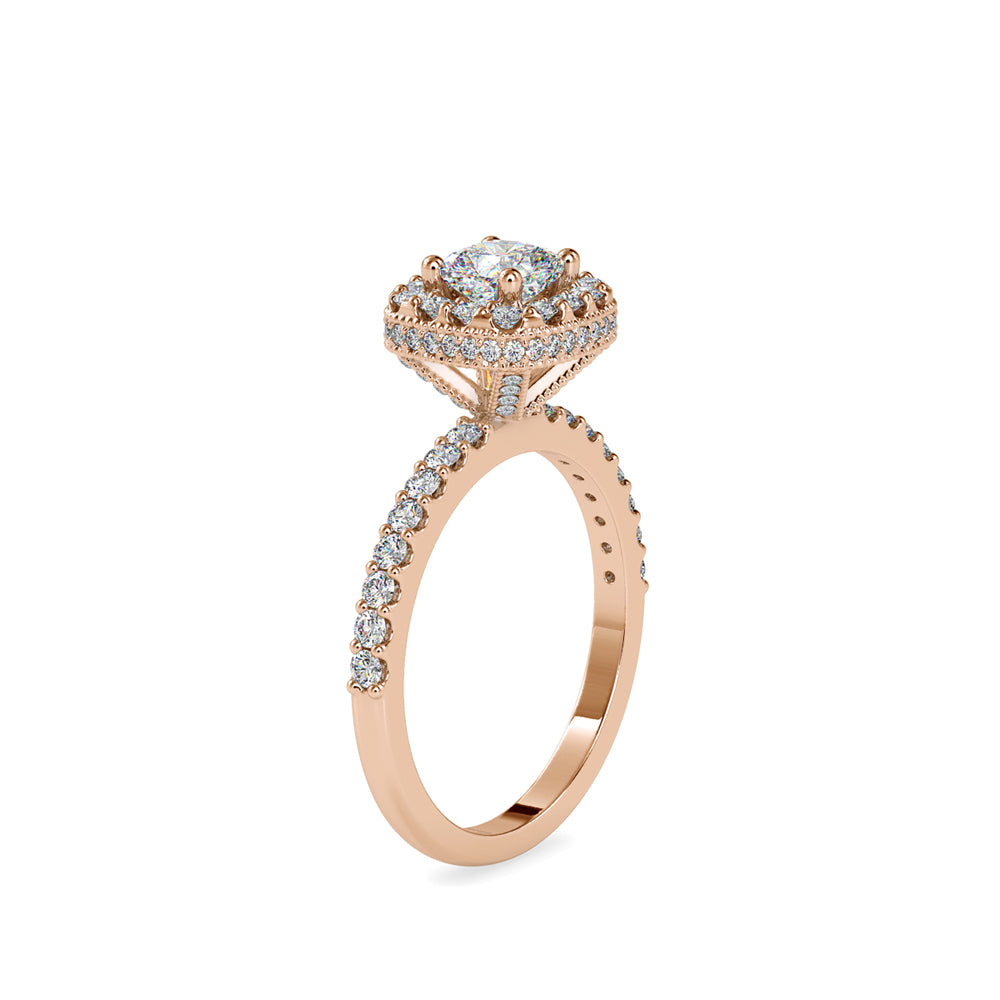 SKU: 0017 (22K) Double Halo Milgrain Cushion Cut Ring in Rose Gold.