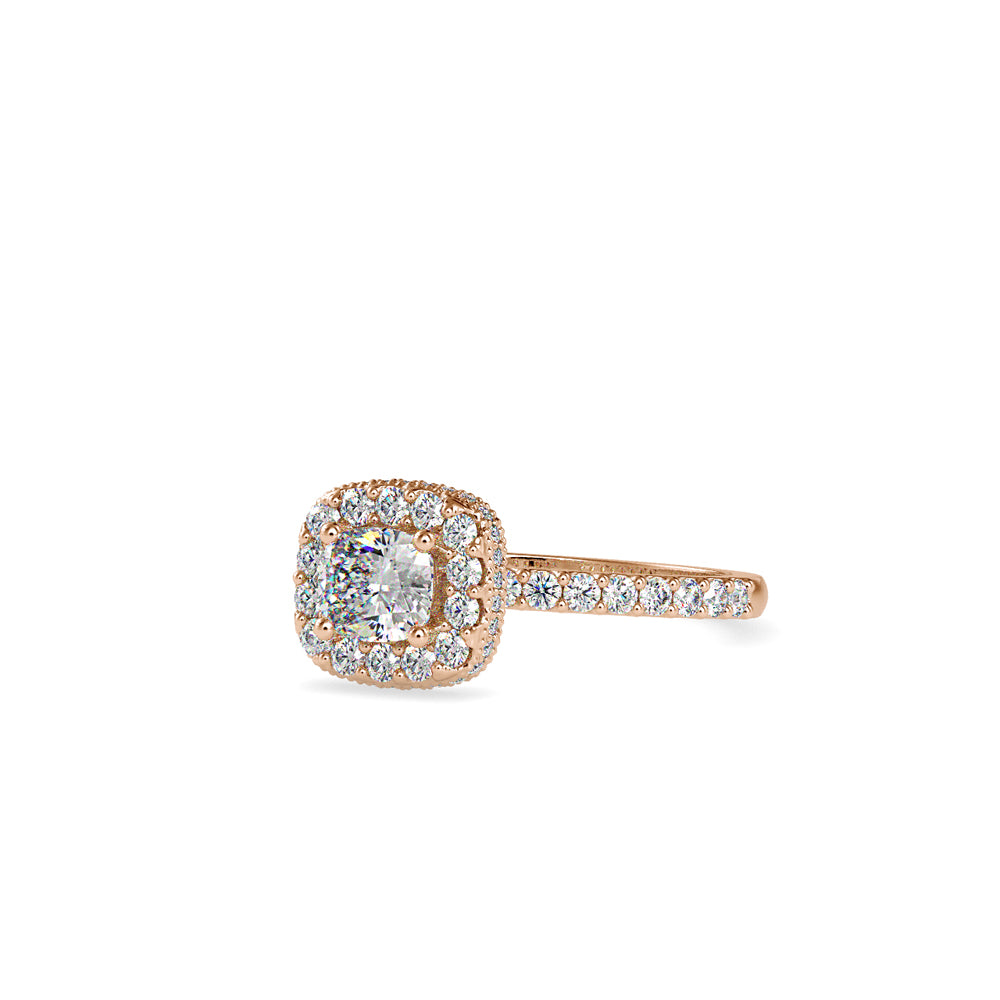 SKU: 0017 (18K) Double Halo Milgrain Cushion Cut Ring in Rose Gold.