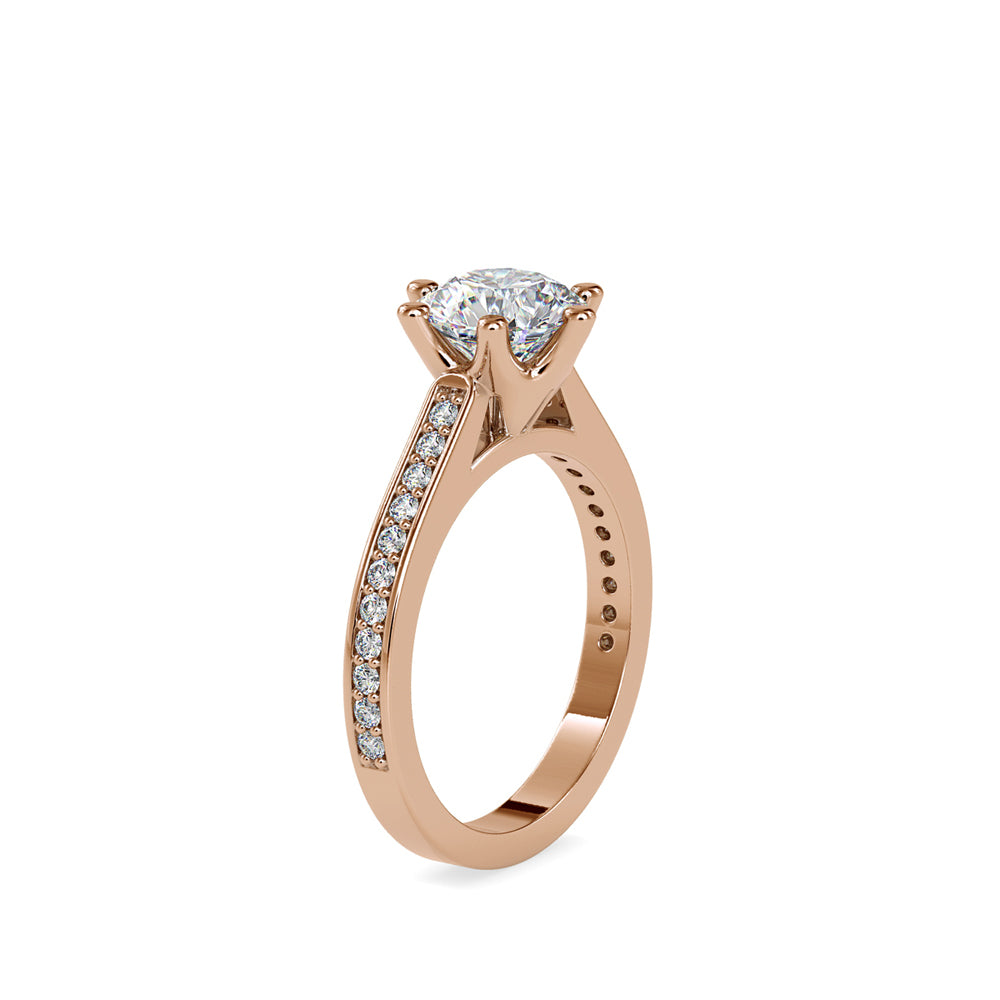 SKU: 0023 (22K) Six-Prong Round Diamond Pave Ring in Rose Gold.