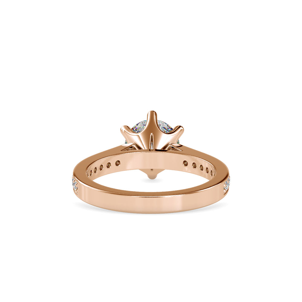 SKU: 0023 (10K) Six-Prong Round Diamond Pave Ring in Rose Gold.
