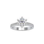 SKU: 0023 (14K) Six-Prong Round Diamond Pave Ring in Rose Gold.