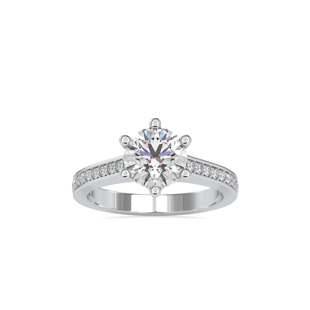 SKU: 0023 (10K) Six-Prong Round Diamond Pave Ring in Rose Gold.
