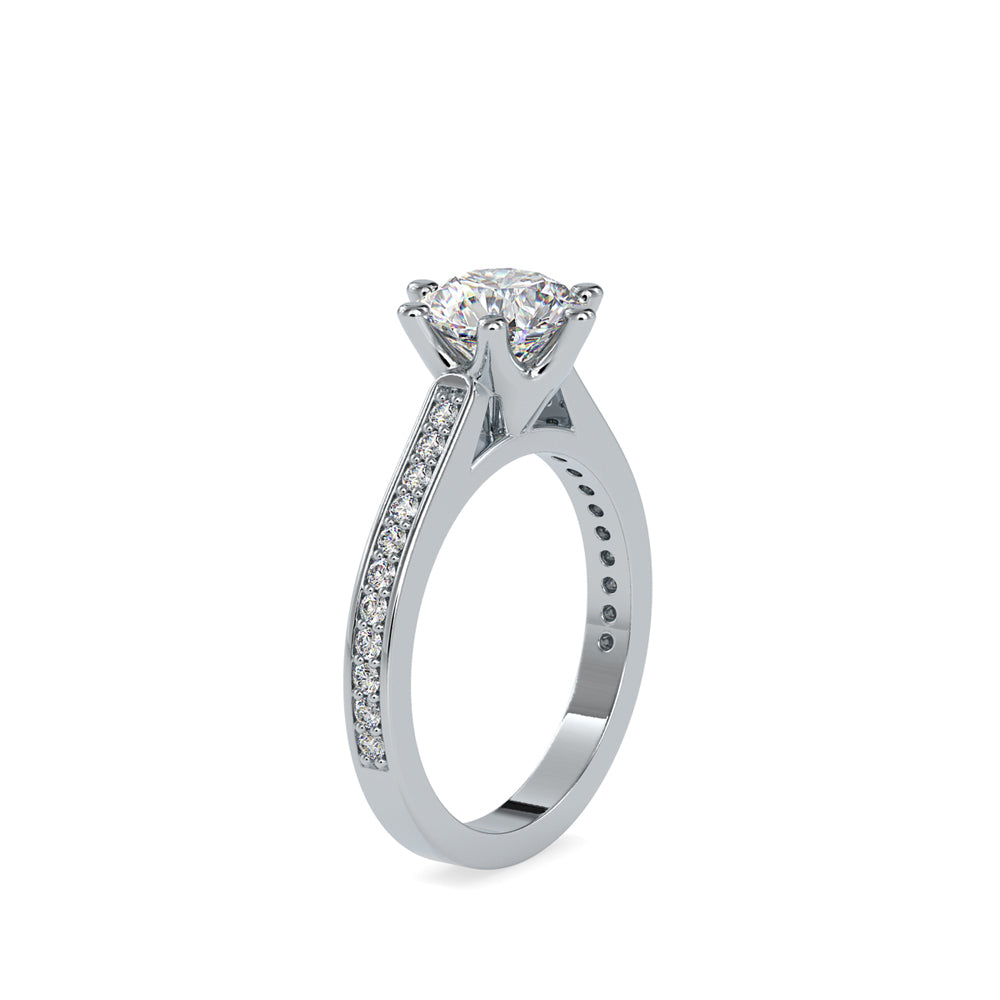 SKU: 0023 (14K) Six-Prong Round Diamond Pave Ring in Rose Gold.