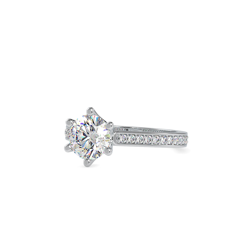 SKU: 0023 (22K) Six-Prong Round Diamond Pave Ring in Rose Gold.