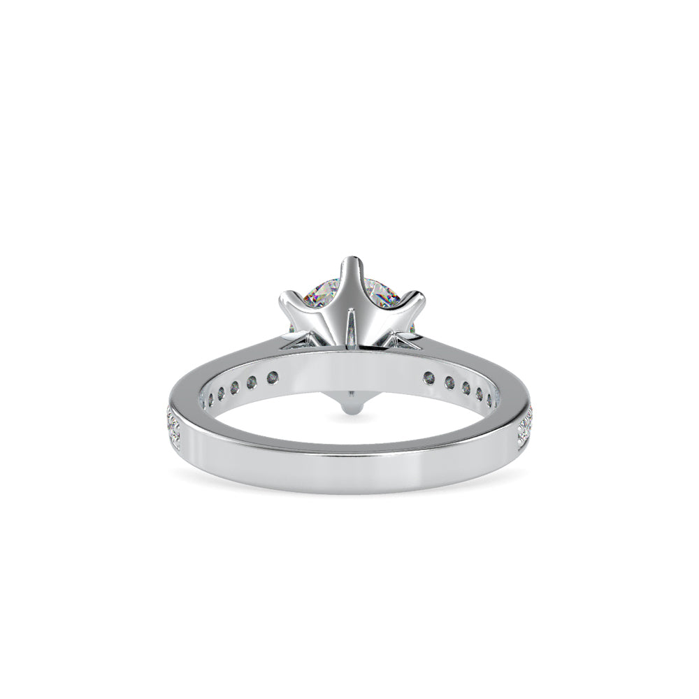 SKU: 0023 (10K) Six-Prong Round Diamond Pave Ring in Rose Gold.