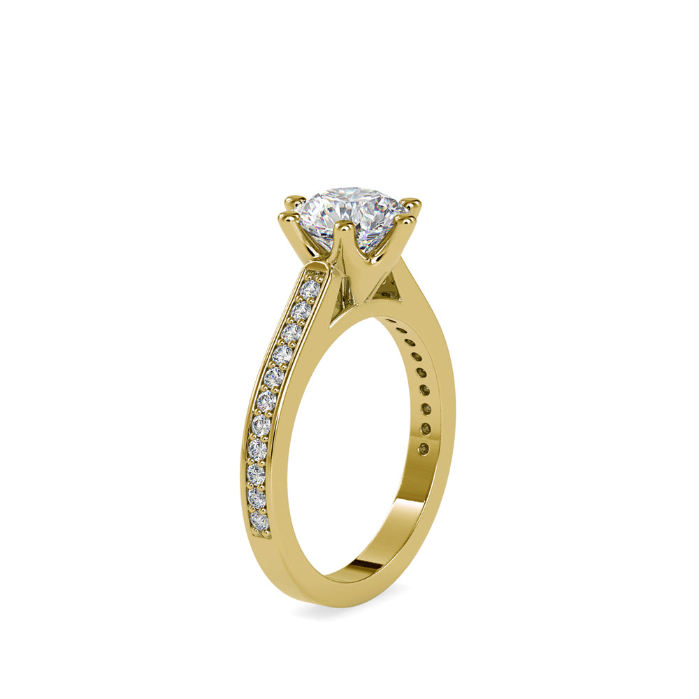 SKU: 0023 (22K) Six-Prong Round Diamond Pave Ring in Rose Gold.