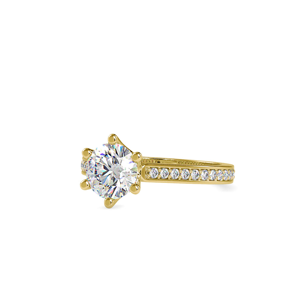 SKU: 0023 (14K) Six-Prong Round Diamond Pave Ring in Rose Gold.