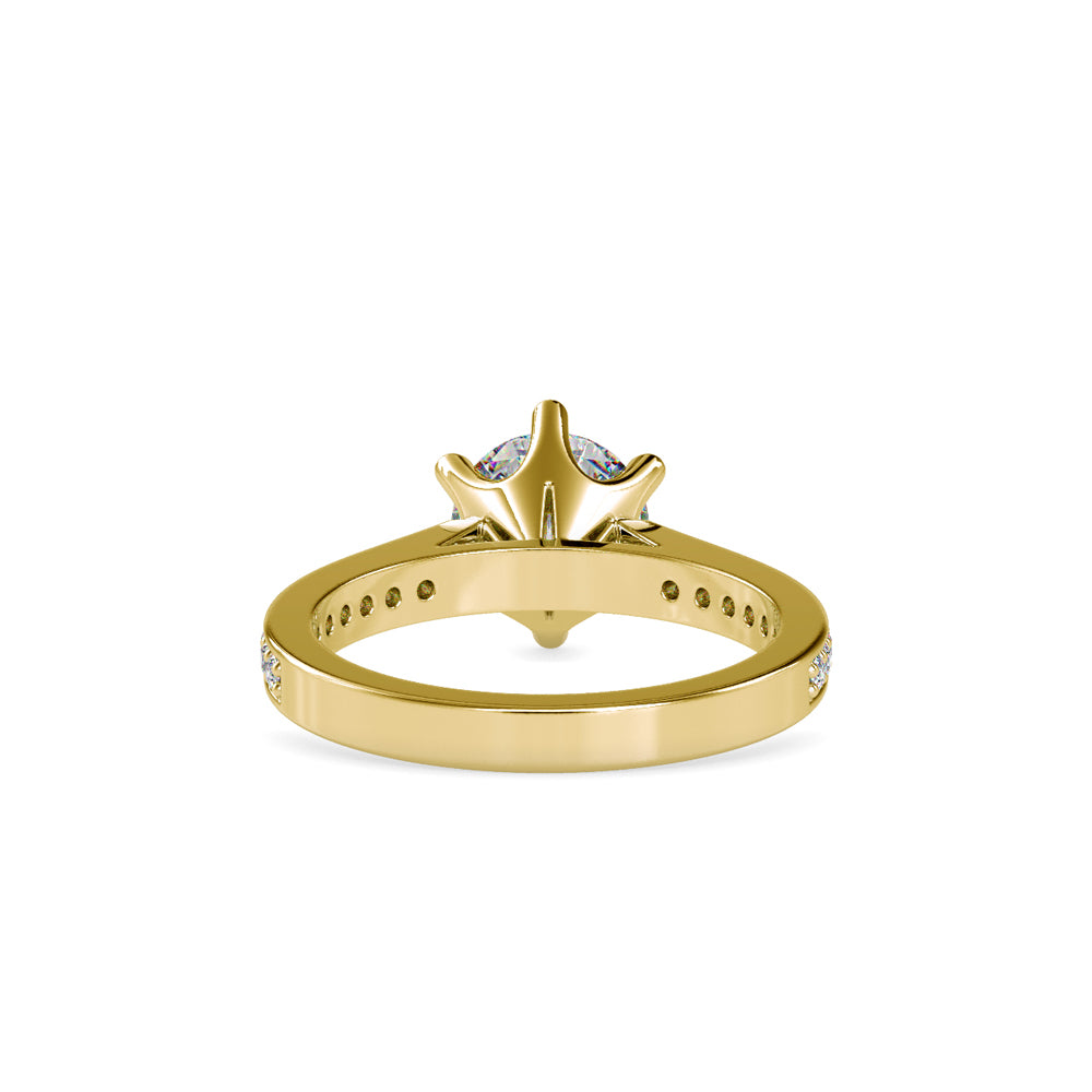 SKU: 0023 (10K) Six-Prong Round Diamond Pave Ring in Rose Gold.