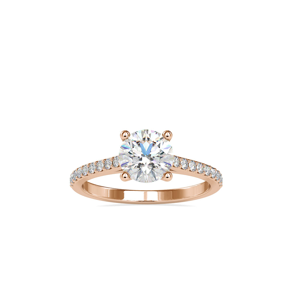 SKU: 0024 (22K) Four-Prong Round Diamond Pave Engagment Ring in Rose Gold.