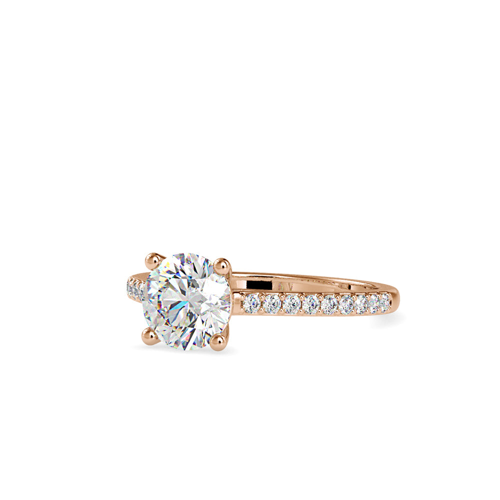SKU: 0024 (14K) Four-Prong Round Diamond Pave Engagment Ring in Rose Gold.