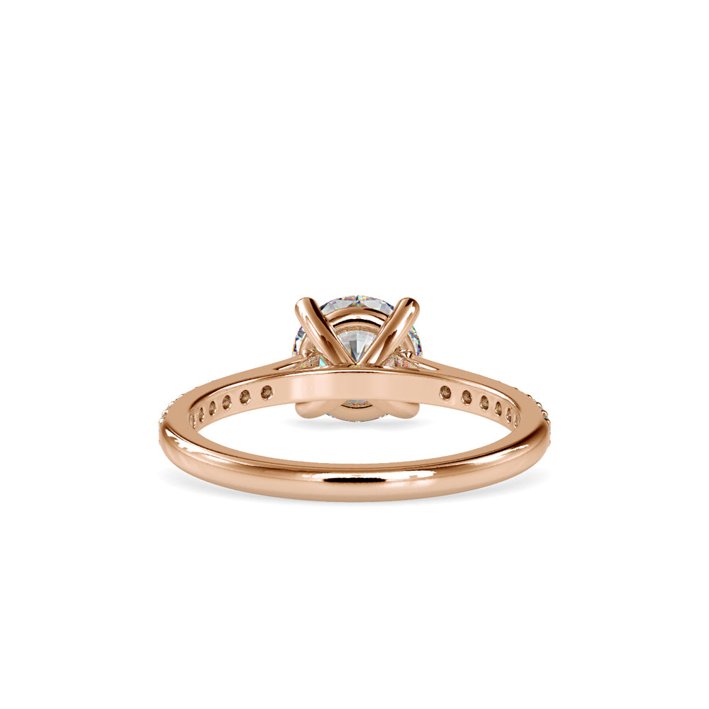 SKU: 0024 (14K) Four-Prong Round Diamond Pave Engagment Ring in Rose Gold.