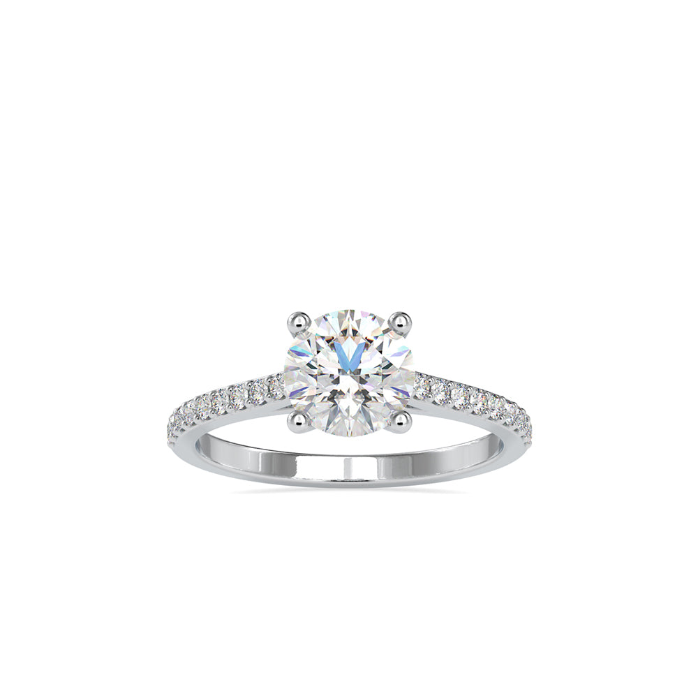 SKU: 0024 (22K) Four-Prong Round Diamond Pave Engagment Ring in Rose Gold.