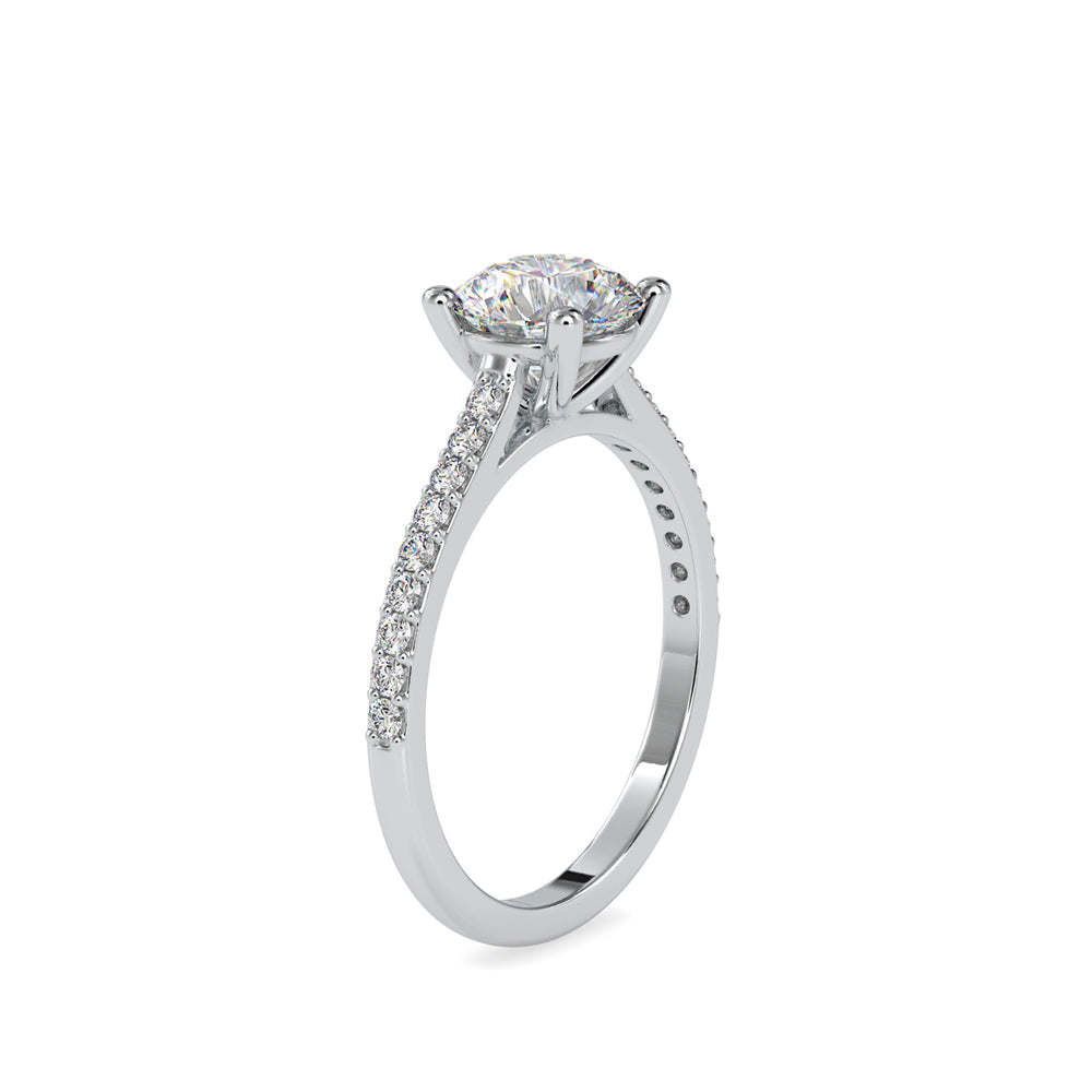 SKU: 0024 (10K) Four-Prong Round Diamond Pave Engagment Ring in Rose Gold.