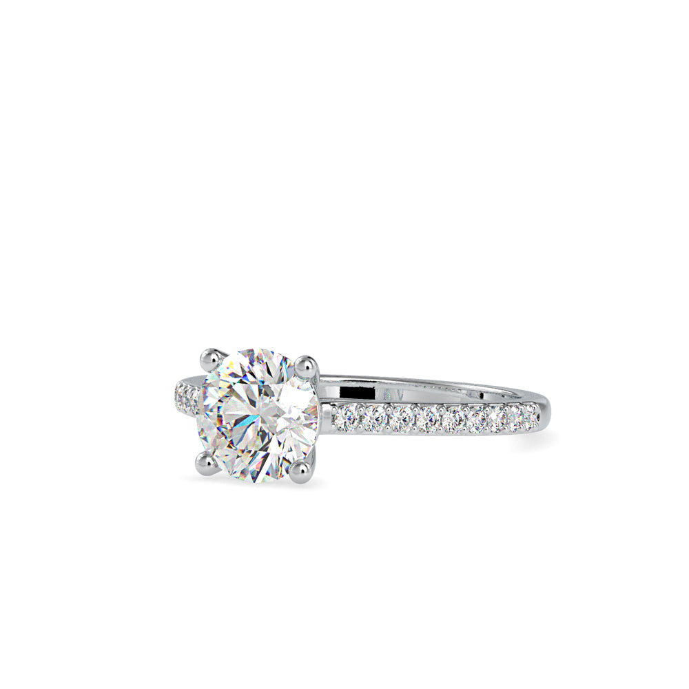SKU: 0024 (18K) Four-Prong Round Diamond Pave Engagment Ring in Rose Gold.