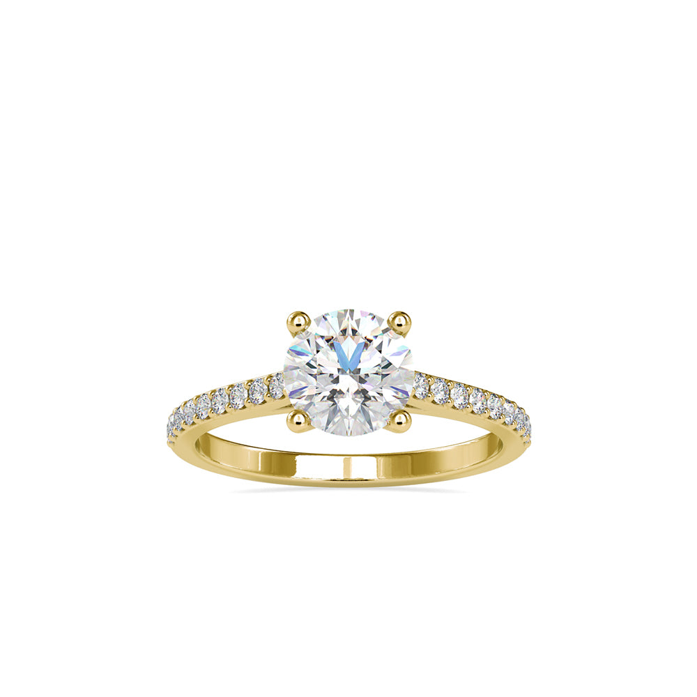 SKU: 0024 (22K) Four-Prong Round Diamond Pave Engagment Ring in Rose Gold.