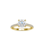 SKU: 0024 (18K) Four-Prong Round Diamond Pave Engagment Ring in Rose Gold.