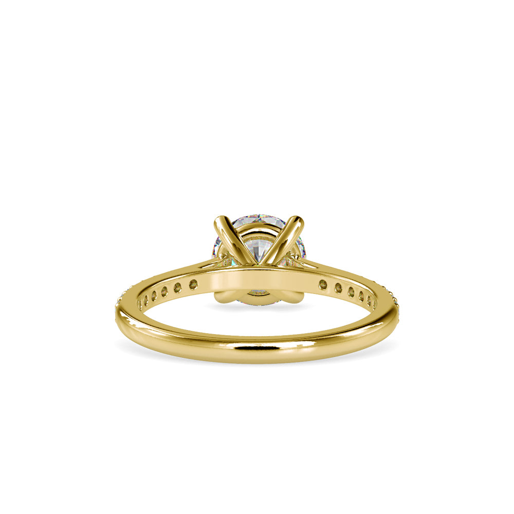 SKU: 0024 (14K) Four-Prong Round Diamond Pave Engagment Ring in Rose Gold.