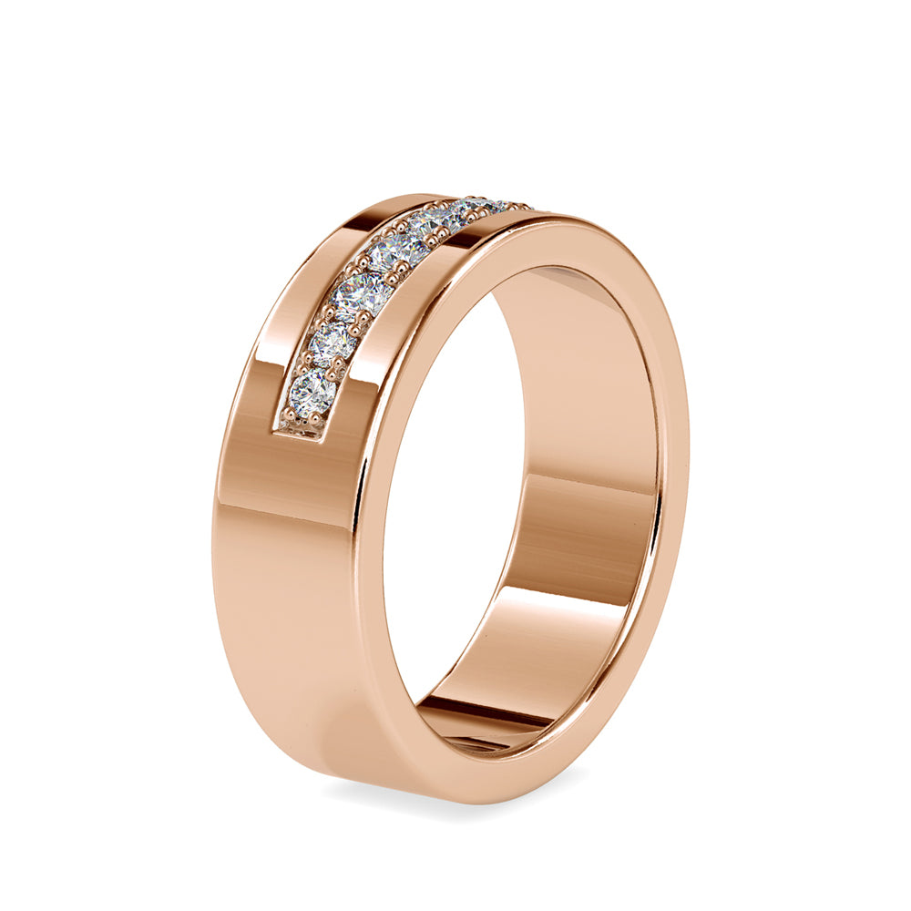 SKU: 0034 (10K) Wide Wedding Band With Diamonds in Rose Gold.
