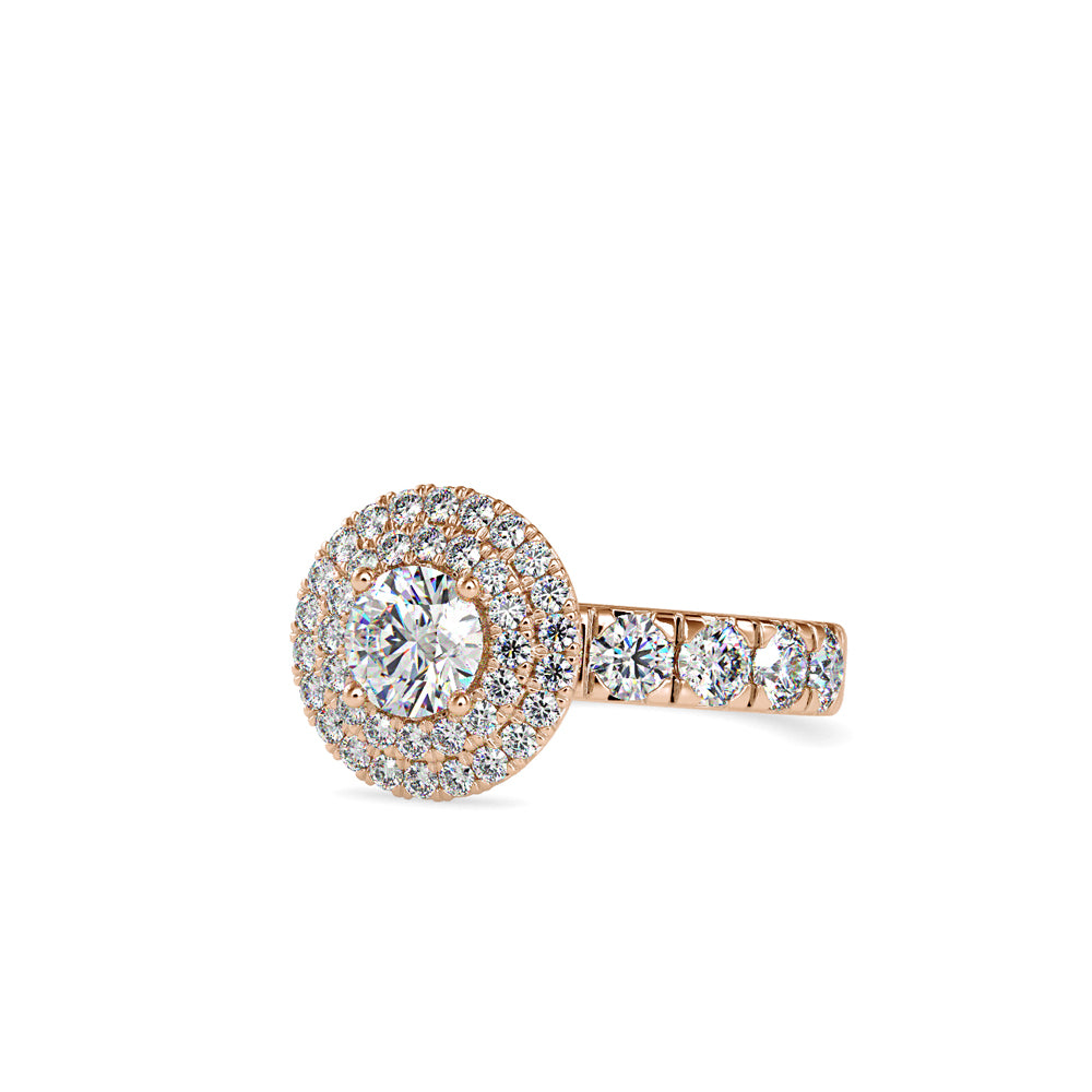 SKU: 0039 (14K) Dazzling Diamond Double Halo Engagment Ring In Rose Gold.