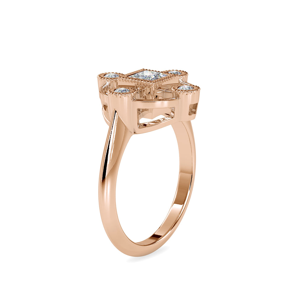 SKU: 0040 (18K) Princess Quadrangle Ring In Rose Gold.