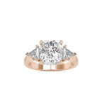SKU: 0042 (14K) Cushion Diamond Classic Three Stone Engagment Ring In Rose Gold.