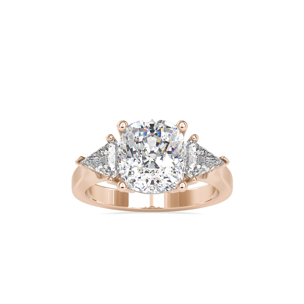 SKU: 0042 (22K) Cushion Diamond Classic Three Stone Engagment Ring In Rose Gold.