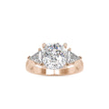 SKU: 0042 (14K) Cushion Diamond Classic Three Stone Engagment Ring In Rose Gold.