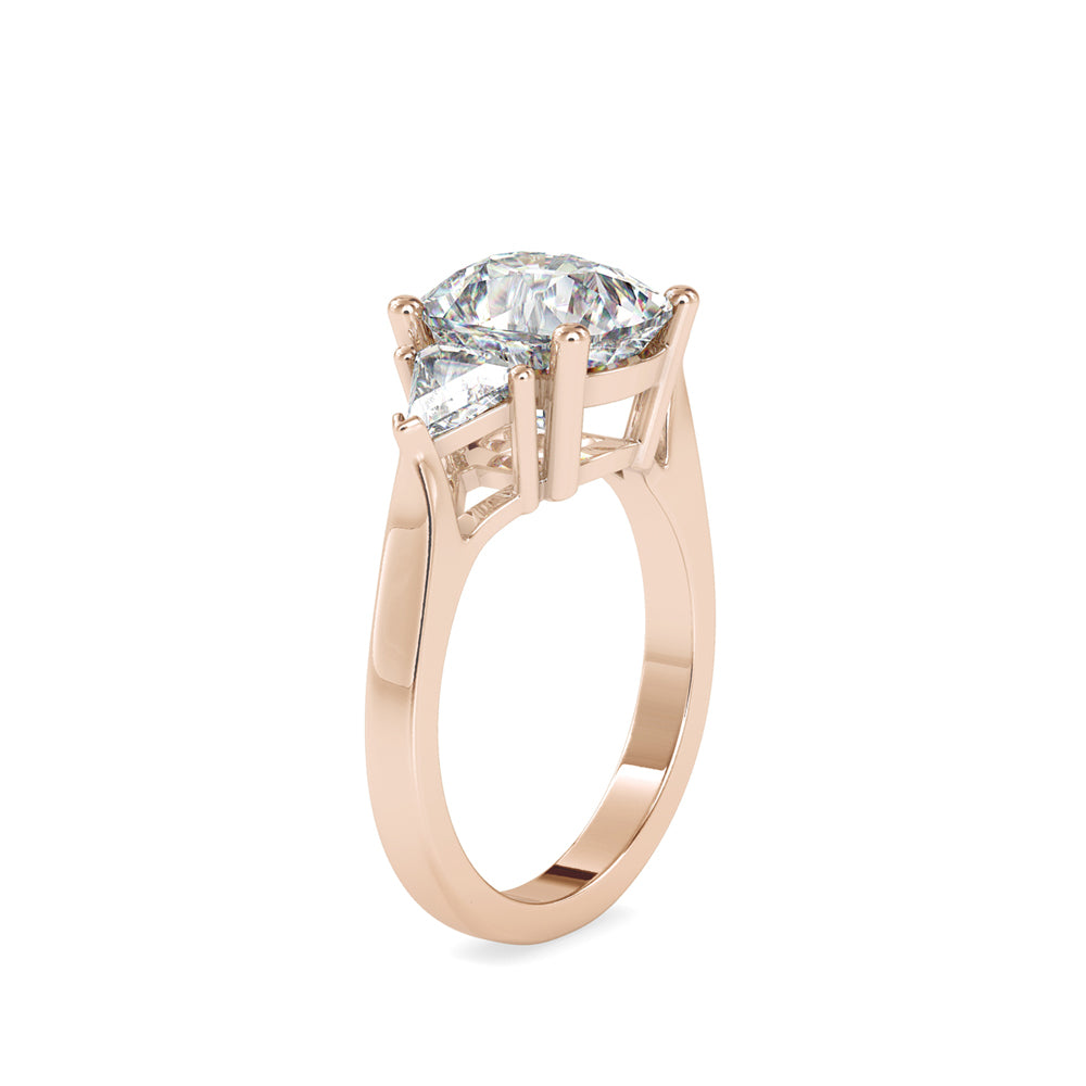 SKU: 0042 (22K) Cushion Diamond Classic Three Stone Engagment Ring In Rose Gold.