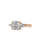 SKU: 0042 (14K) Cushion Diamond Classic Three Stone Engagment Ring In Rose Gold.