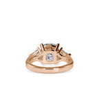 SKU: 0042 (10K) Cushion Diamond Classic Three Stone Engagment Ring In Rose Gold.
