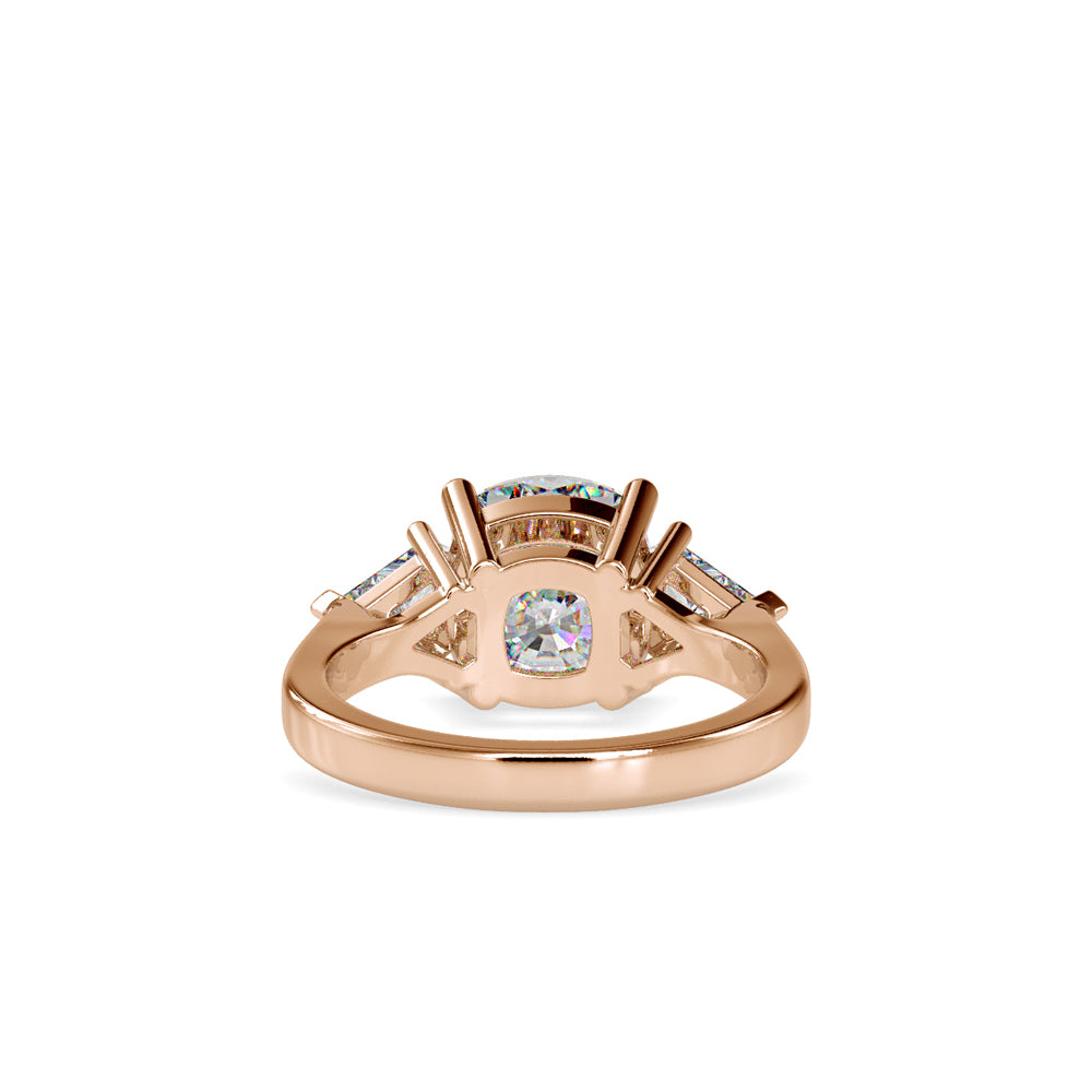 SKU: 0042 (18K) Cushion Diamond Classic Three Stone Engagment Ring In Rose Gold.