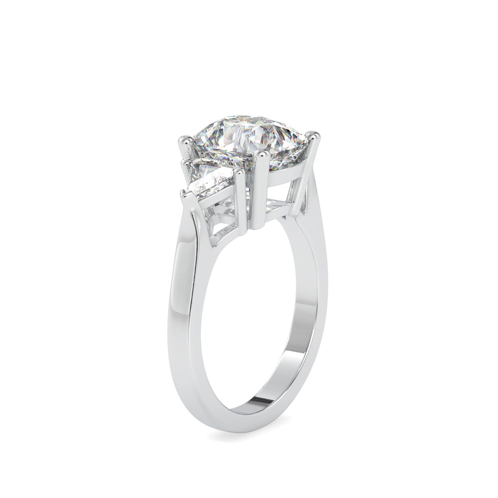 SKU: 0042 (18K) Cushion Diamond Classic Three Stone Engagment Ring In Rose Gold.