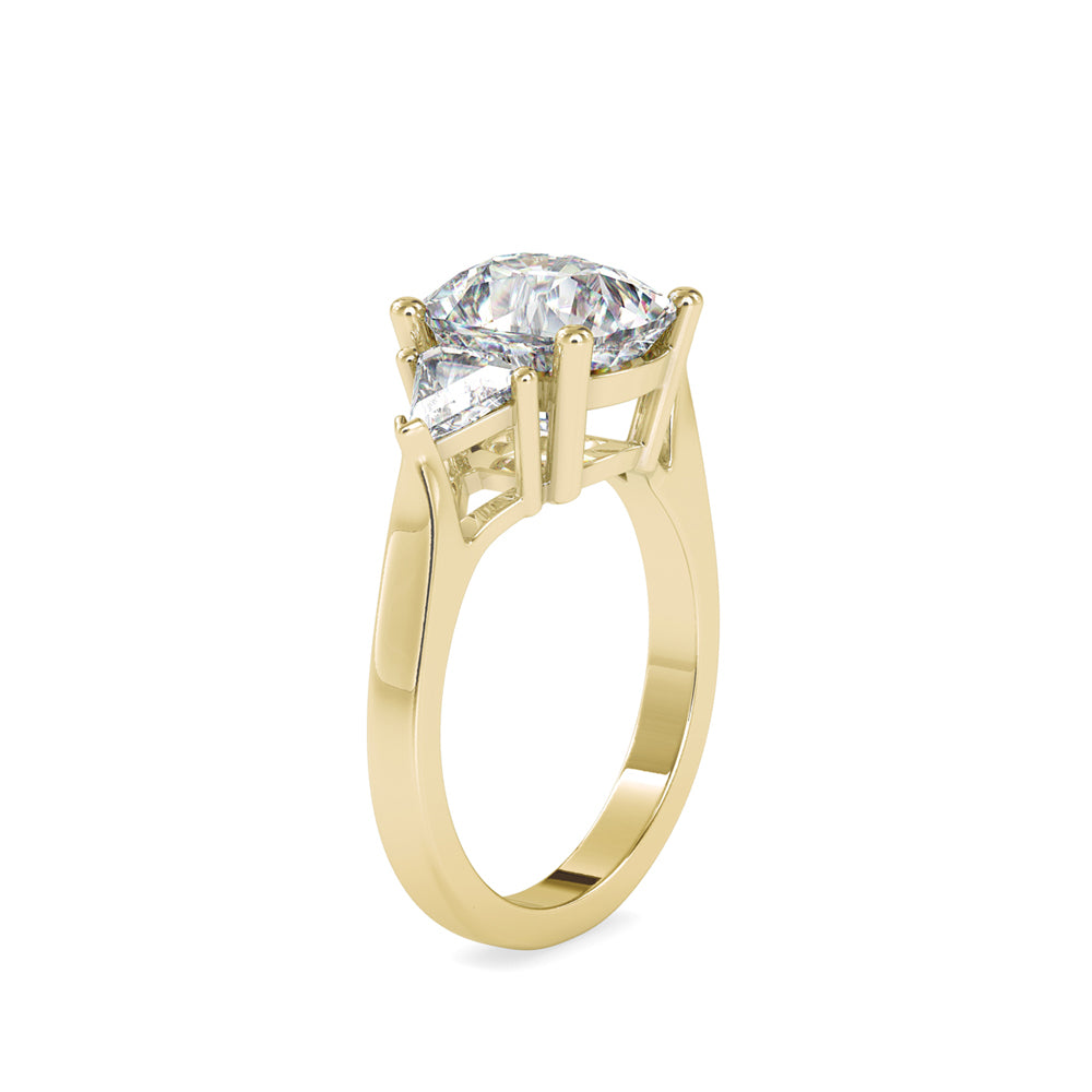 SKU: 0042 (14K) Cushion Diamond Classic Three Stone Engagment Ring In Rose Gold.