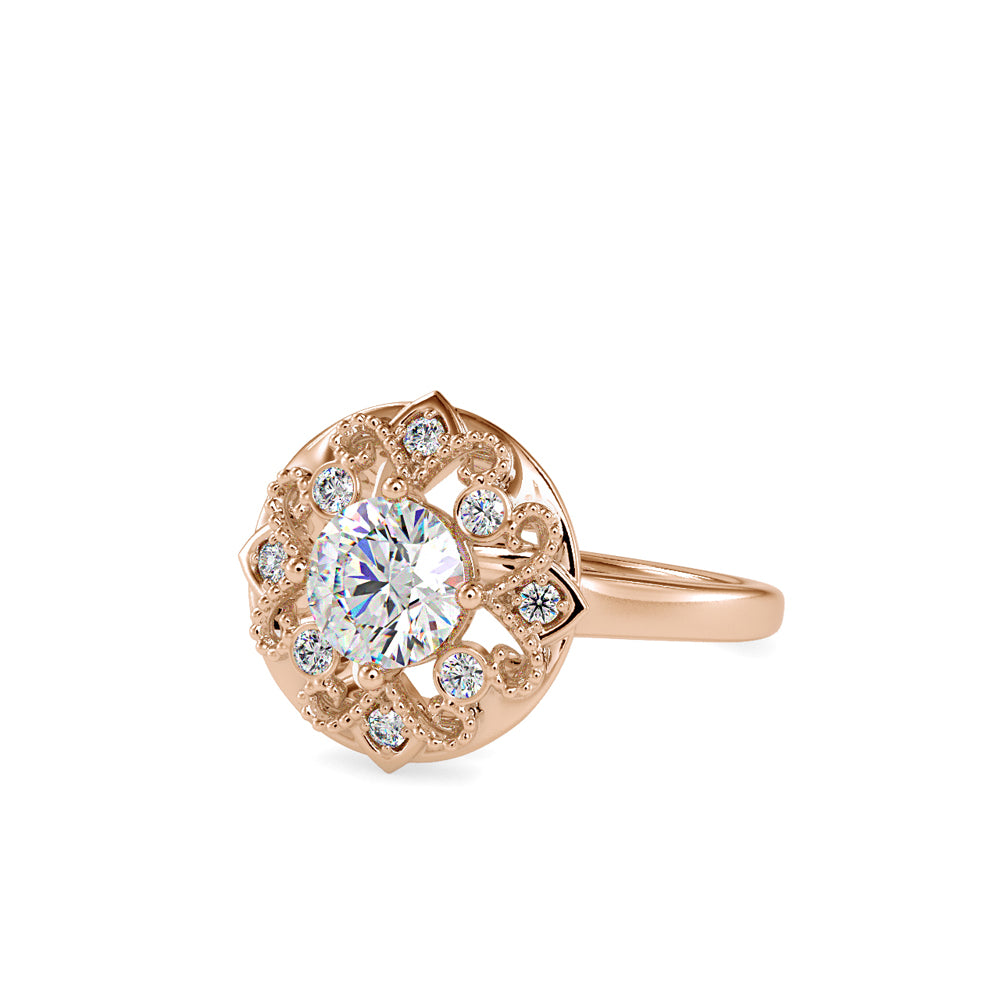 SKU: 0044 (14K) Filigree Halo Ring in Rose Gold.