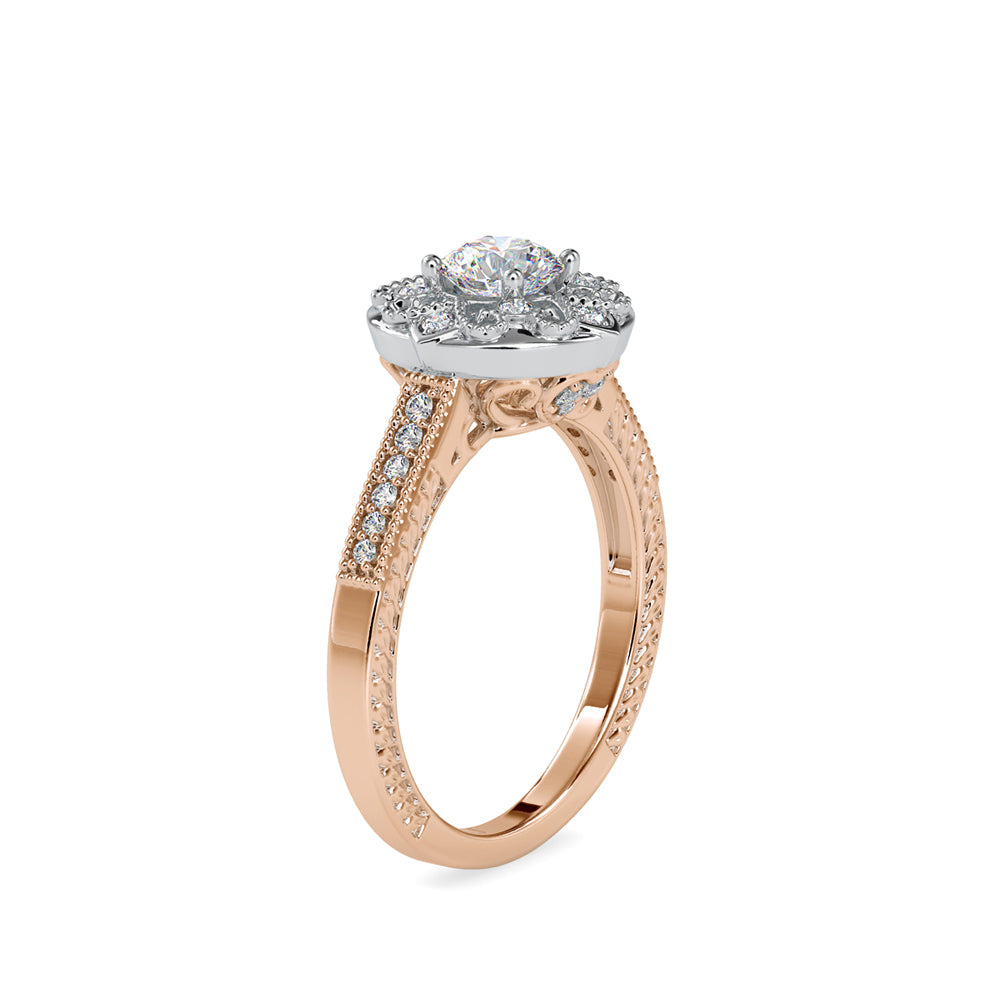 SKU: 0045 (18K) Two Tone Filigree Halo with Accented Band .