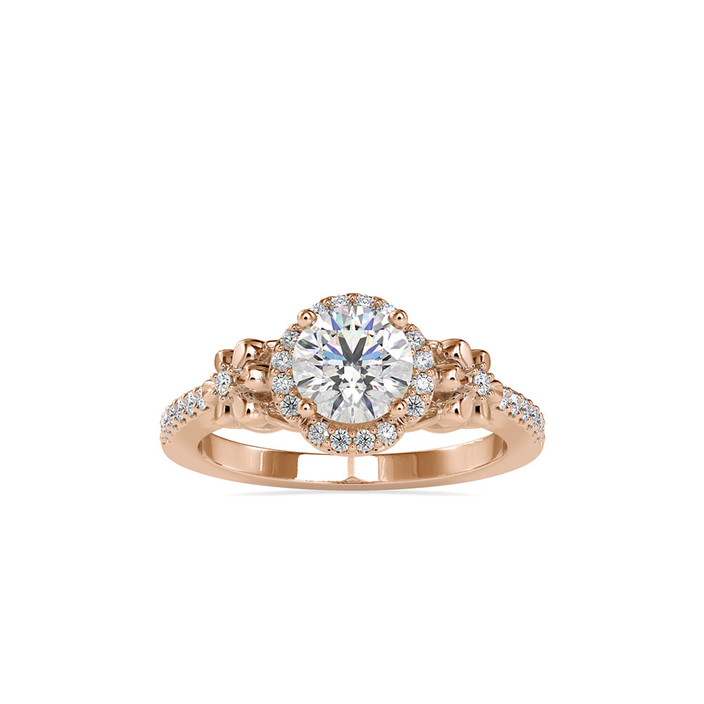 SKU: 0047 (18K) Vine - Inspired Halo Ring In Rose Gold.