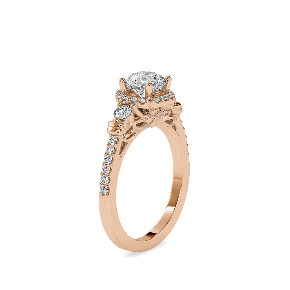 SKU: 0048 (18K) Round Diamond Floral Halo Engagment Ring in Rose Gold.