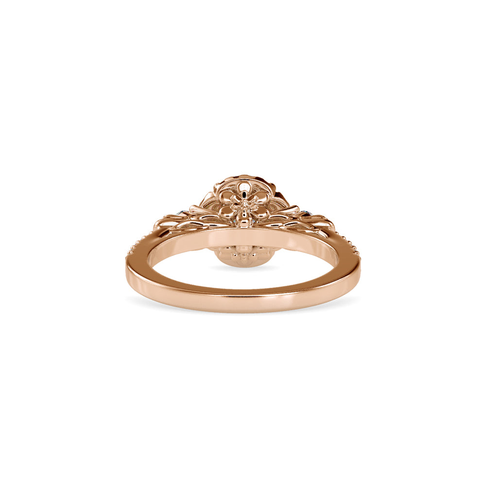 SKU: 0048 (18K) Round Diamond Floral Halo Engagment Ring in Rose Gold.