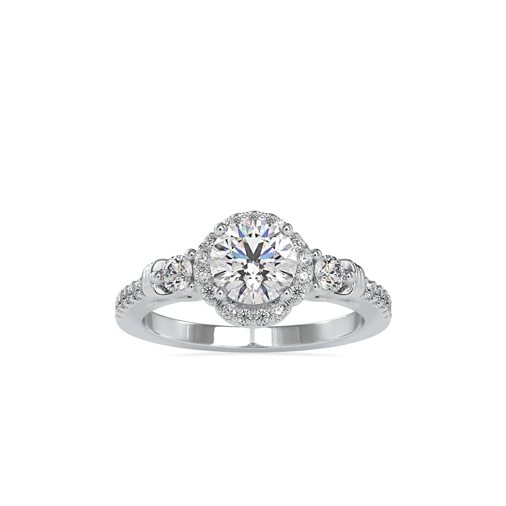 SKU: 0048 (14K) Round Diamond Floral Halo Engagment Ring in Rose Gold.